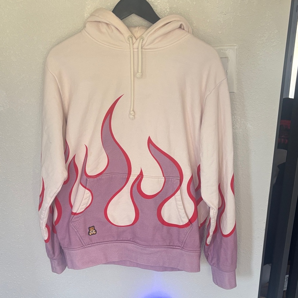 Teddy Fresh Pink and Red Flame sweatshirt Hoodie Size Medium